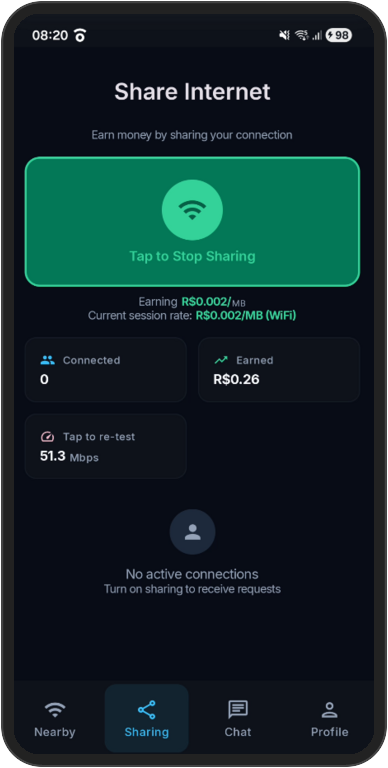 Bump sharing hotspot screen